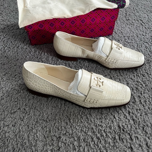 Tory Burch Cream Croc Embossed Loafers - Picture 2 of 9